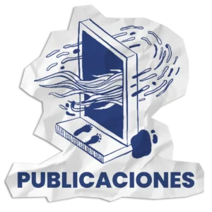 Ir a la sección Catálogo: ilustración de una puerta abierta con huellas y viento saliendo en una hoja arrugada